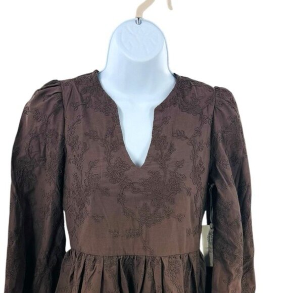 Hyacinth House | NEW Brown Becca V-Neckline Bell-Sleeved Mini Dress Size M - Picture 5 of 11